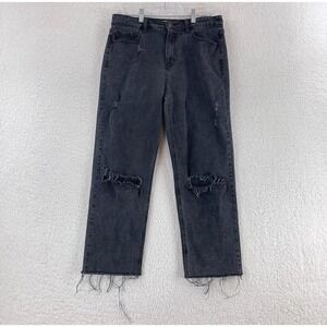 Carly Jean Black Denim Josie Distressed Straight Jeans Womens High-Rise Size 15‎
